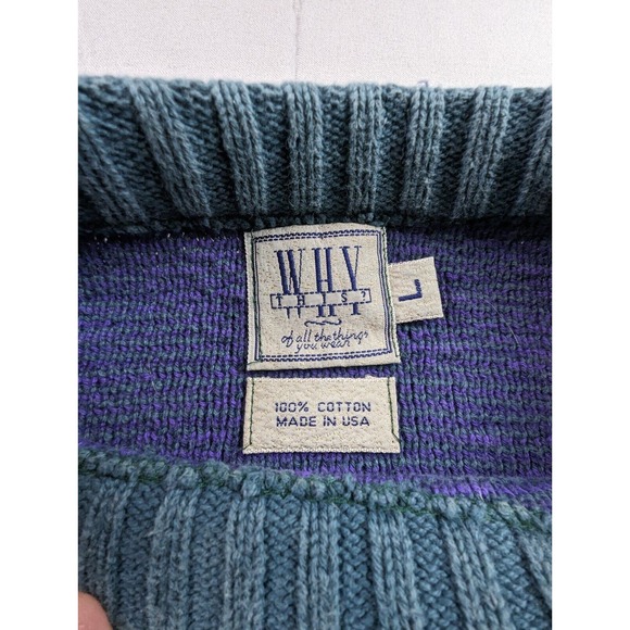 Vintage 90s Men's Large Sweater Paisley Print Retro Geek Chic Teal Purple - Picture 12 of 16